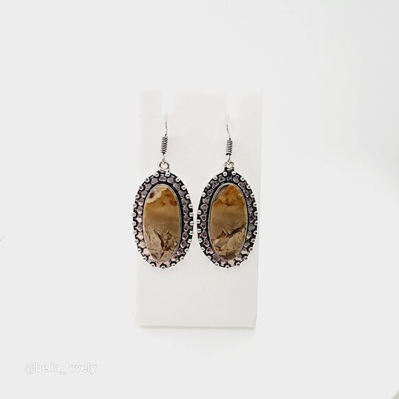 Jasper Handmade Drop Dangle Earrings Jewelry 2" - Picture 3 of 5